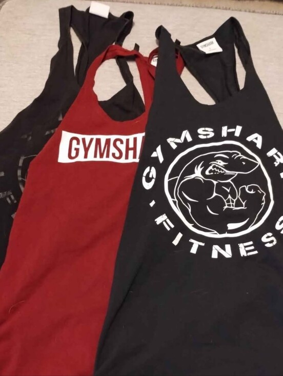 Gymshark Tops - Gymshark Logo Racerback Muscle Ts - Black & Burgundy